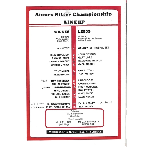 1988/89 Widnes v Leeds Rugby League Programme