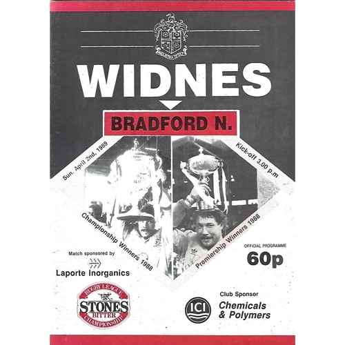 1988/89 Widnes v Bradford Northern Rugby League Programme