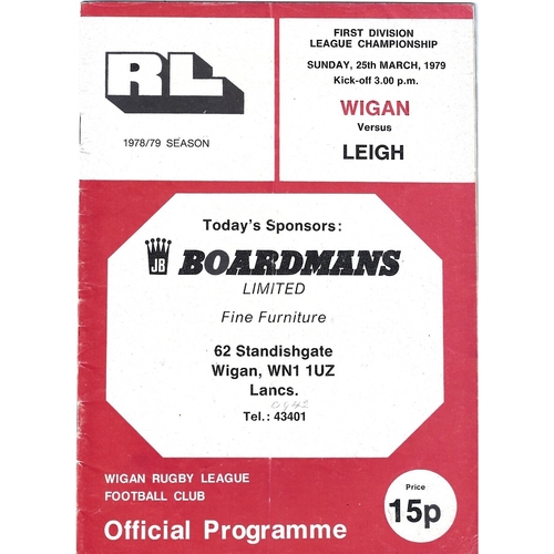 1978/79 Wigan v Leigh Rugby League Programme