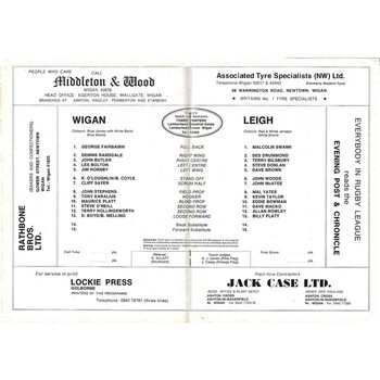 1978/79 Wigan v Leigh Rugby League Programme