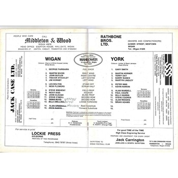 1979/80 Wigan v York Rugby League Programme