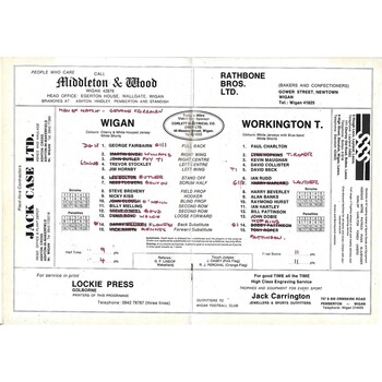 1979/80 Wigan v Workington Town Rugby League Programme