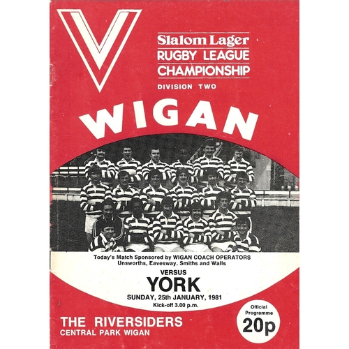 1980/81 Wigan v York Rugby League Programme