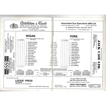 1980/81 Wigan v York Rugby League Programme