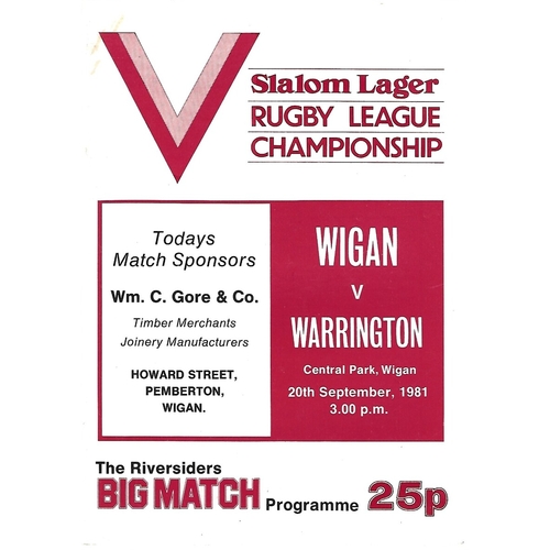 1981/82 Wigan v Warrington Rugby League Programme