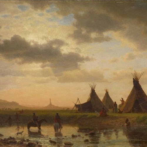 View of Chimney Rock, Ogalillalh Sioux Village in Foreground