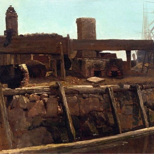 Wharf Scene with Ship at Dock