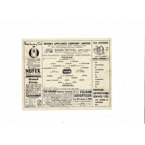 1945/46 Fulham v Arsenal Football Programme