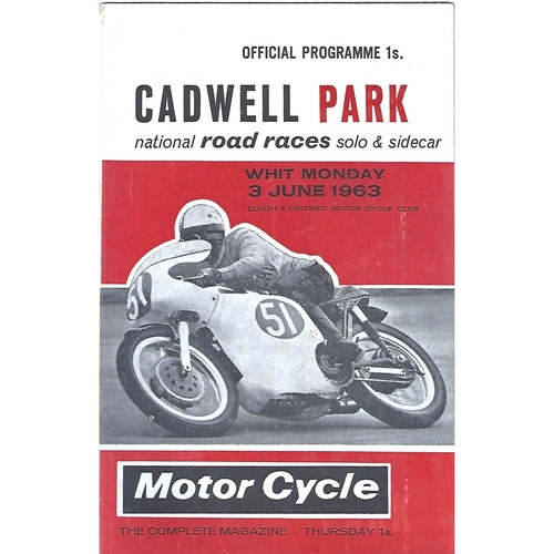 1963 Cadwell Park Lough & District Motor Cycle Club National Solo & Side Car Road Race Meeting (03/06/1963) Motor Cycle Racing Programme