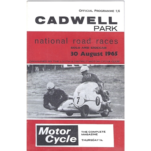 1965 Cadwell Park Lough & District Motor Cycle Club National Solo & Side Car Road Race Meeting (30/08/1965) Motor Cycle Racing Programme