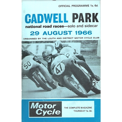 1966 Cadwell Park Lough & District Motor Cycle Club National Solo & Side Car Road Race Meeting (29/08/1966) Motor Cycle Racing Programme