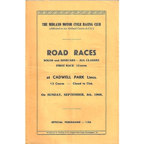 1966 Cadwell Park The Midland Motor Cycle Racing Club Solo & Side Car Road Race Meeting (04/09/1966) Motor Cycle Racing Programme