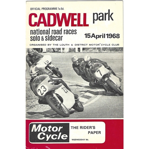 1968 Cadwell Park Lough & District Motor Cycle Club National Solo & Side Car Road Race Meeting (15/04/1968) Motor Cycle Racing Programme
