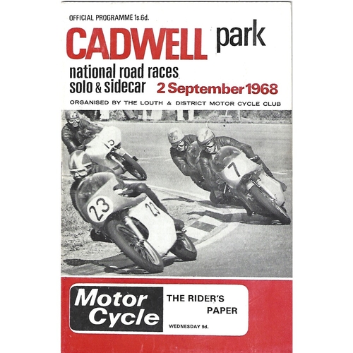 1968 Cadwell Park Lough & District Motor Cycle Club National Solo & Side Car Road Race Meeting (02/09/1968) Motor Cycle Racing Programme