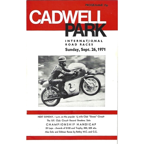 1971 Cadwell Park International Road Race Meeting (26/09/1971) Motor Cycle Racing Programme