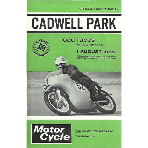 1965 Cadwell Park Lough & District Motor Cycle Club Solo & Side Car Road Race Meeting (01/08/1965) Motor Cycle Racing Programme