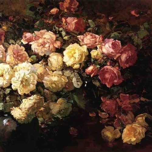 Still Life with White and Pink Roses