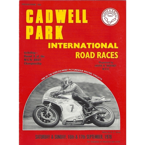 1978 Cadwell Park International Road Race Meeting (16 & 17/09/1978) Motor Cycle Racing Programme