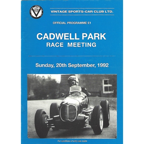 1992 Cadwell Park Vintage Race Meeting (20/09/1992) Motor Racing Programme