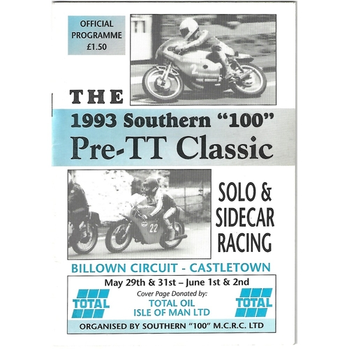 1993 Castletown (Billown circuit) The Southern "100" TT Classic Meeting (29/05/1993, 31/05/1993, 01-02/06/1993) Motor Cycle Racing Programme