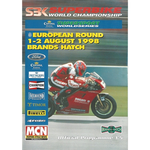1998 Brands Hatch World Superbike Championship Meeting (01-02/08/1998) Motor Cycle Racing Programme