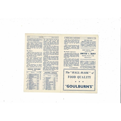 1945/46 Manchester City v Bolton Wanderers Football Programme