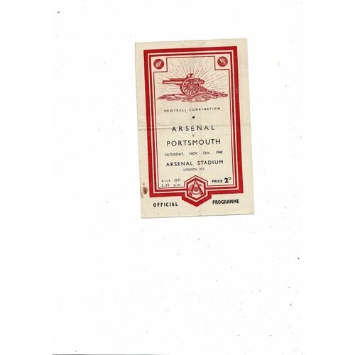 Arsenal v Portsmouth Football Combination Programme 1948/49