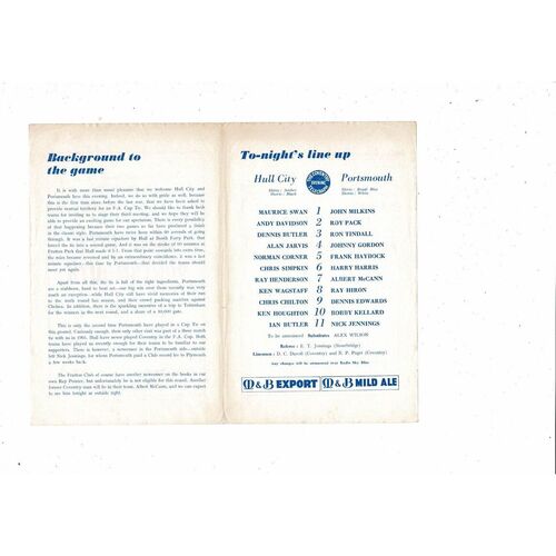 1966/67 Hull City v Portsmouth FA Cup Replay Football Programme @ Coventry City