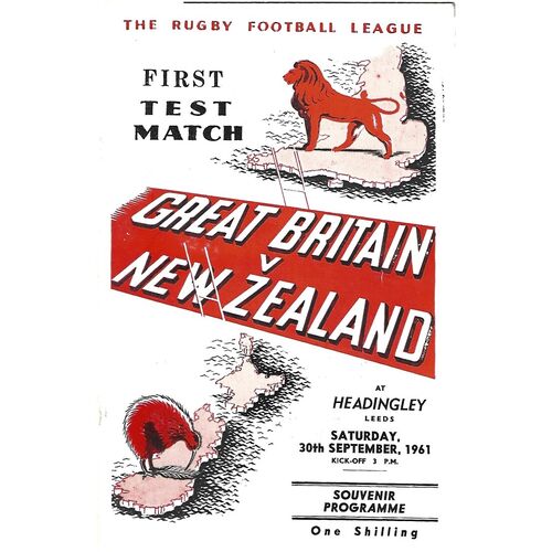 1961 Great Britain v New Zealand First Test Match Rugby League Programme