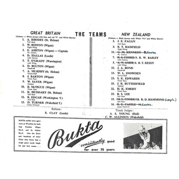 1961 Great Britain v New Zealand First Test Match Rugby League Programme