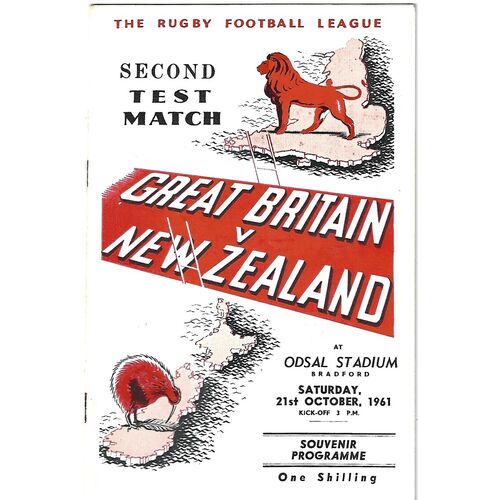 1961 Great Britain v New Zealand Second Test Match Rugby League Programme
