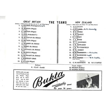 1961 Great Britain v New Zealand Second Test Match Rugby League Programme