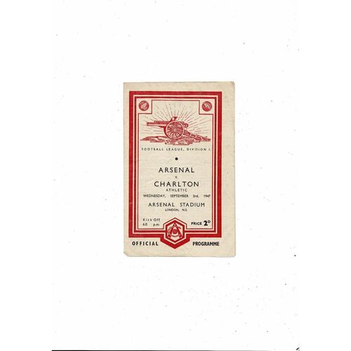 1947/48 Arsenal v Charlton Athletic Football Programme