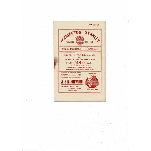 1955/56 Accrington Stanley v Darlington Football Programme