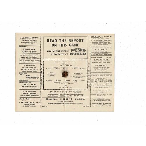 1955/56 Accrington Stanley v Darlington Football Programme