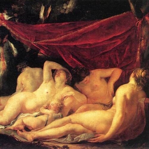 Venus and the Three Graces Surprised by a Mortal