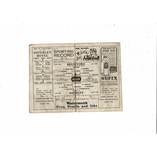1947/48 Brentford v Barnsley Football Programme