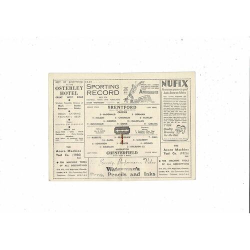 1947/48 Brentford v Chesterfield Football Programme