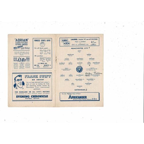 1946/47 Manchester City v Gateshead FA Cup Football Programme
