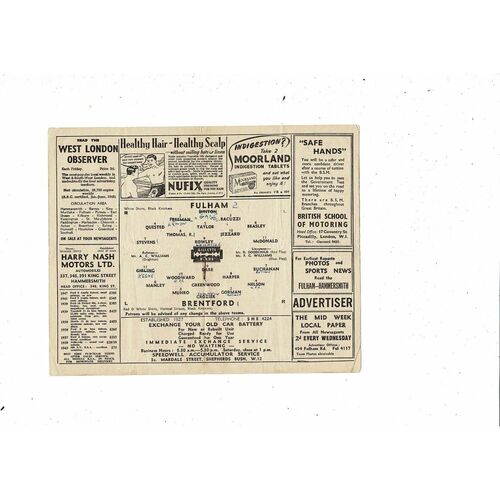 1948/49 Fulham v Brentford Football Programme