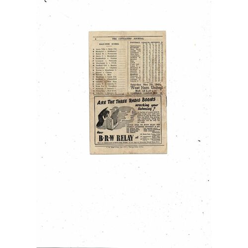 1948/49 Fulham v Brentford Football Programme