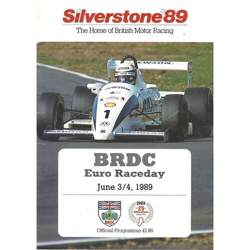 1989 Silverstone BRDC Euro Raceday Meeting (03-04/06/1989) Motor Racing Programme