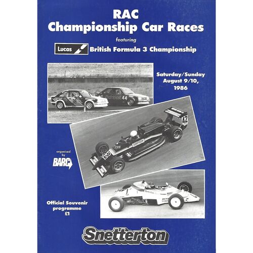 1986 Snetterton RAC British Championship Car Race Meeting (09-10/08/1986) Motor Racing Programme