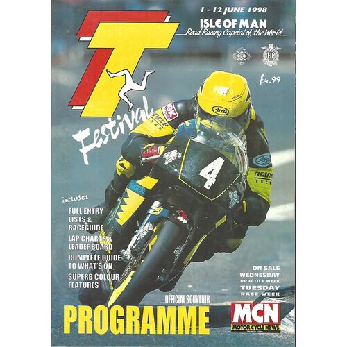 1998 Isle of Man T.T Festival Races Motor Cycle Racing Programme & Racecard