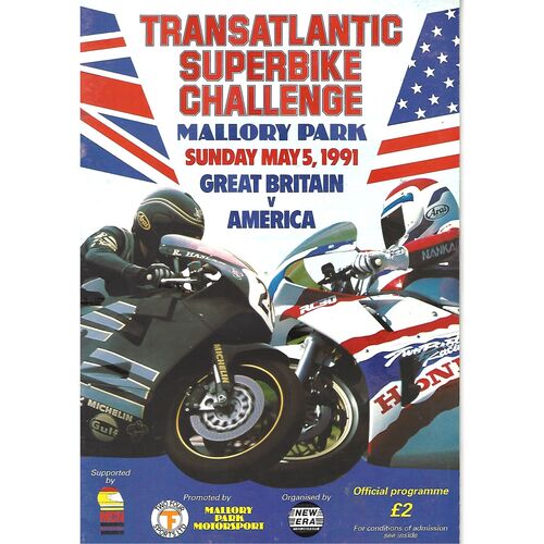 1991 Mallory Park Transatlantic Superbike Challenge Race Meeting (05/05/1991) Motor Cycle Racing Programme
