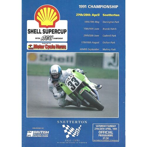 1991 Snetterton British ACU Championship Race Meeting (27-28/04/1991) Motor Cycle Racing Programme