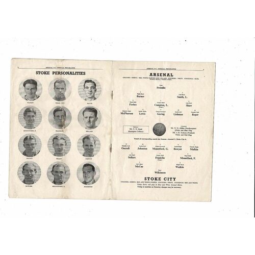 1949/50 Arsenal v Stoke City Football Programme