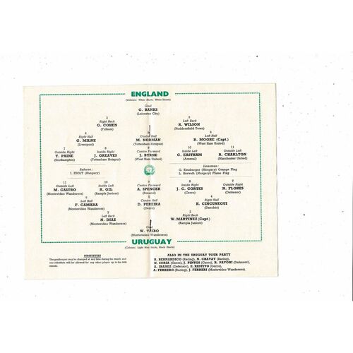1964 England v Uruguay Football Programme