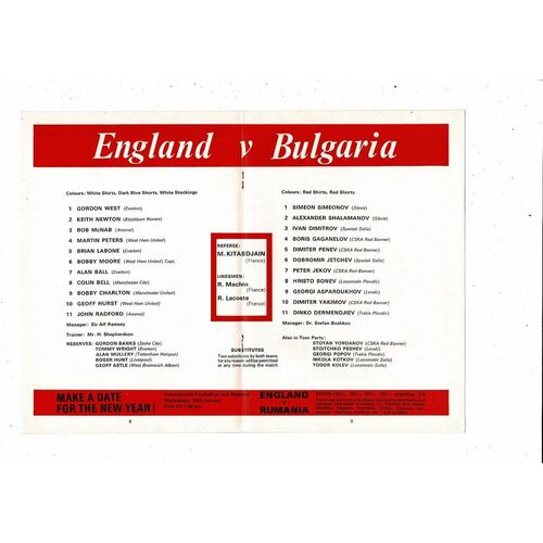 1968 England v Bulgaria Football Programme