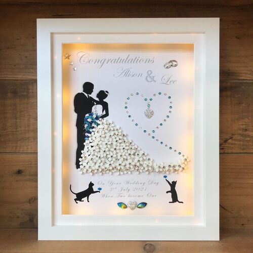 Personalised 3D Wedding Dress Keepsake Frame with LED Lights | Unique Wedding Gift
